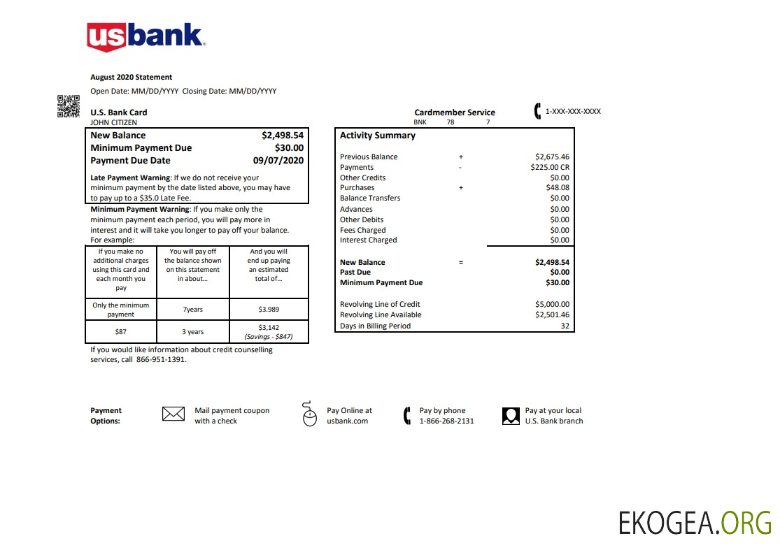 Modèle de relevé de carte de crédit bancaire américain au format .doc et .pdf